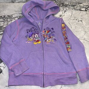 Walt Disney World Full Zip Embroidered Stitched Purple Fleece Sweatshirt Youth S
